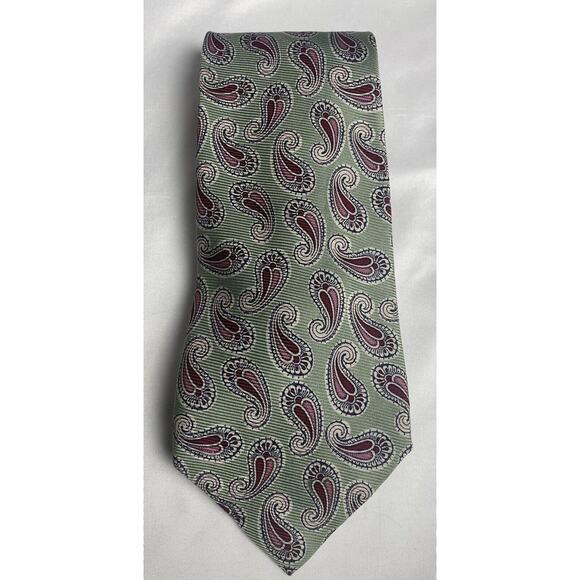 Polo Ralph Lauren Men’s Tie Green Paisley 100% Silk Hand Made in USA RN41381 - Picture 1 of 5